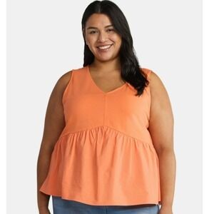 Terra & Sky Sleeveless Peplum Tunic‎ Tank Spring Orange 1X (16W–18W) NWT